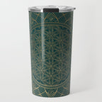 The Flower of Life Gold Mandala On Dark Green Travel Mug Gallery Image 1