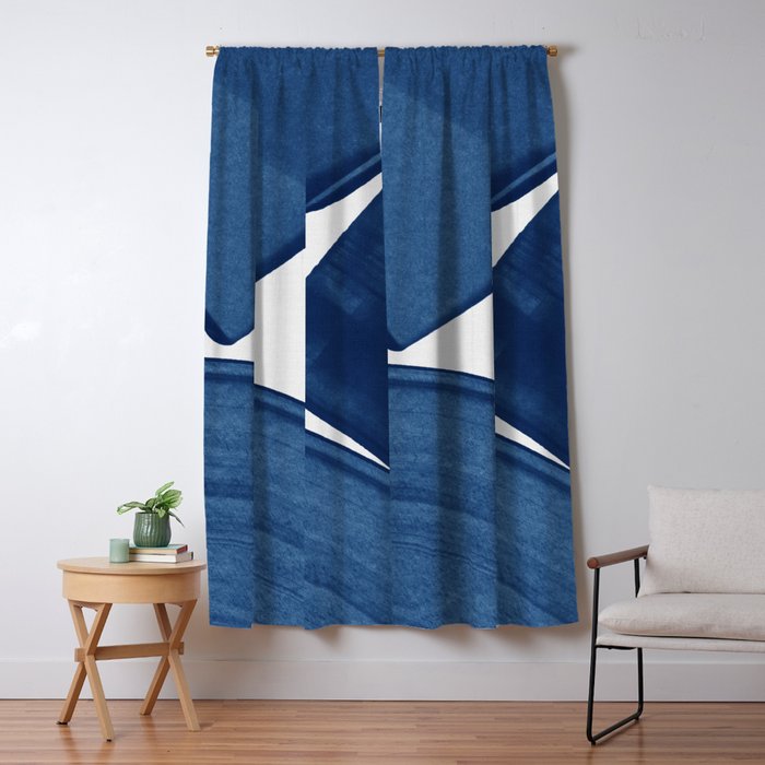 Modern Painting Blue II, Blue Abstract Window Curtain