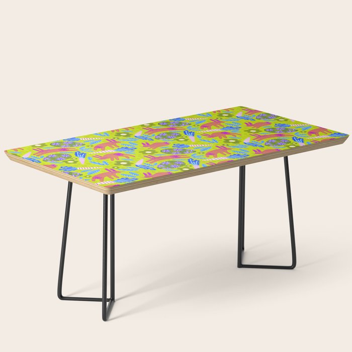 Happy Colorful Rabbits & Decorative Eggs in Chartreuse & Pink Coffee Table Gallery Image 1