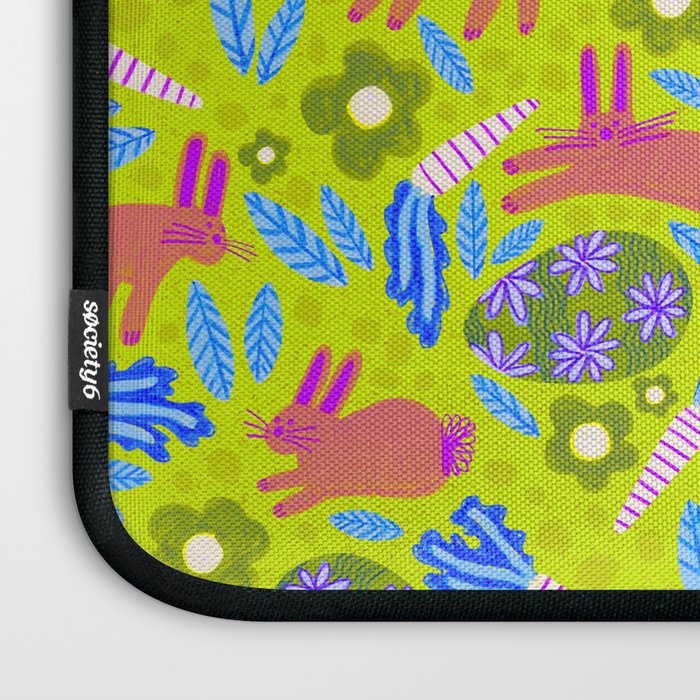 Happy Colorful Rabbits & Decorative Eggs in Chartreuse & Pink Laptop Sleeve Gallery Image 3