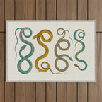 Albertus Seba Snakes Illustration Teal And Yellow Scales Outdoor Rug Gallery Image 1