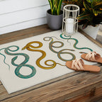 Albertus Seba Snakes Illustration Teal And Yellow Scales Outdoor Rug Gallery Image 2