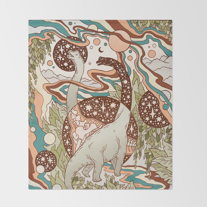 Jurassic Portal | Retro Rainbow Palette | Dinosaur Science Fiction Art Throw Blanket Gallery Image 2