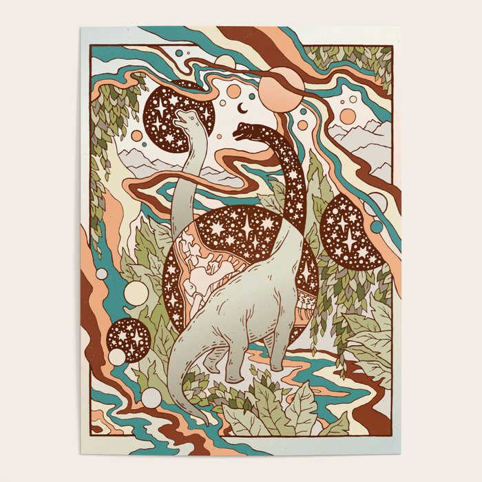 Jurassic Portal | Retro Rainbow Palette | Dinosaur Science Fiction Art Poster Gallery Image 4