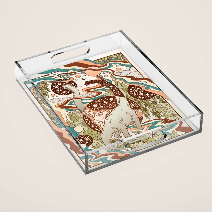 Jurassic Portal | Retro Rainbow Palette | Dinosaur Science Fiction Art Acrylic Tray Gallery Image 1