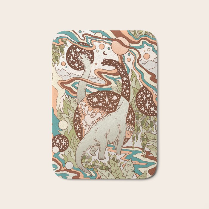 Jurassic Portal | Retro Rainbow Palette | Dinosaur Science Fiction Art Bath Mat Gallery Image 1