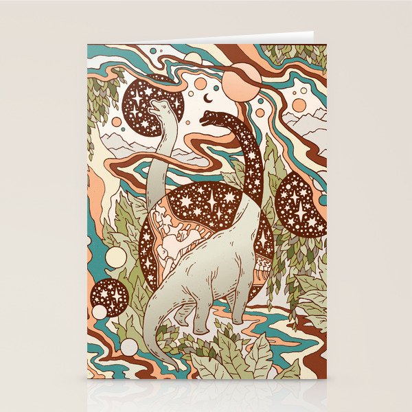 Jurassic Portal | Retro Rainbow Palette | Dinosaur Science Fiction Art Stationery Card Gallery Image 2