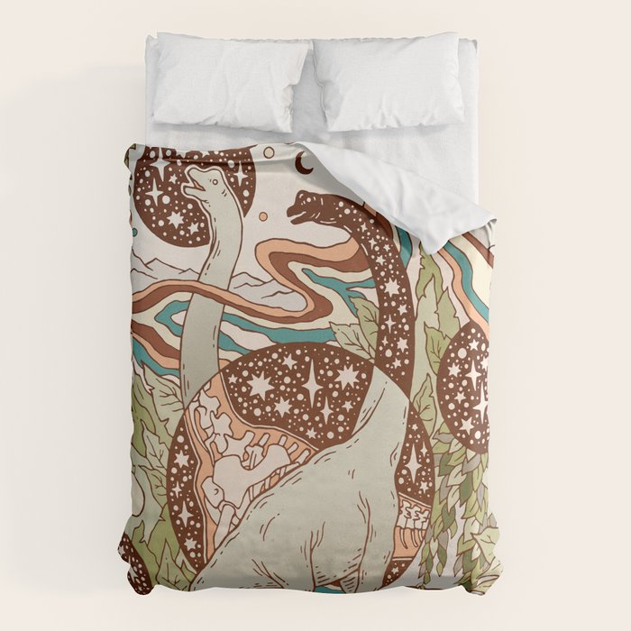 Jurassic Portal | Retro Rainbow Palette | Dinosaur Science Fiction Art Duvet Cover Gallery Image 6
