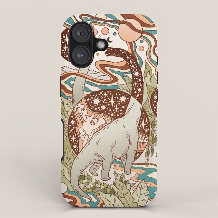 Jurassic Portal | Retro Rainbow Palette | Dinosaur Science Fiction Art iPhone Case Gallery Image 1