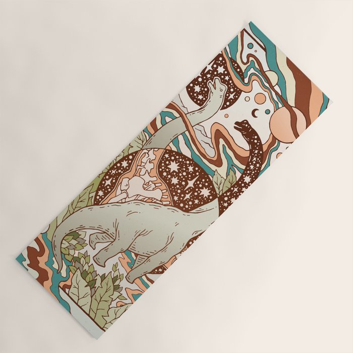Jurassic Portal | Retro Rainbow Palette | Dinosaur Science Fiction Art Yoga Mat Gallery Image 1