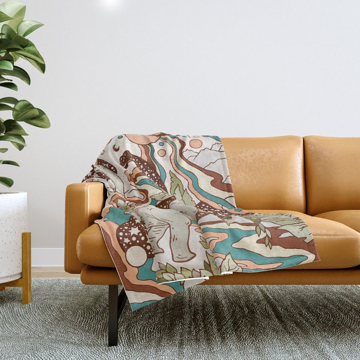 Jurassic Portal | Retro Rainbow Palette | Dinosaur Science Fiction Art Throw Blanket Gallery Image 1