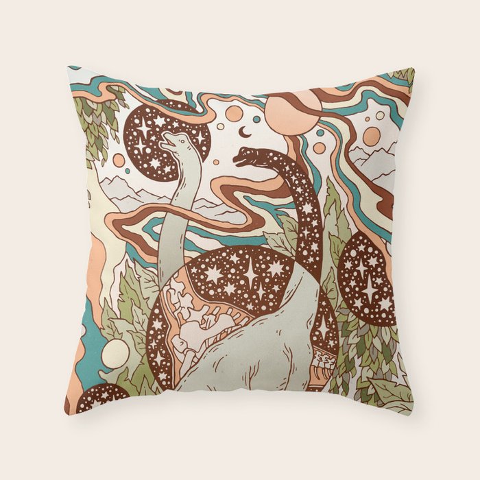 Jurassic Portal | Retro Rainbow Palette | Dinosaur Science Fiction Art Throw Pillow Gallery Image 1