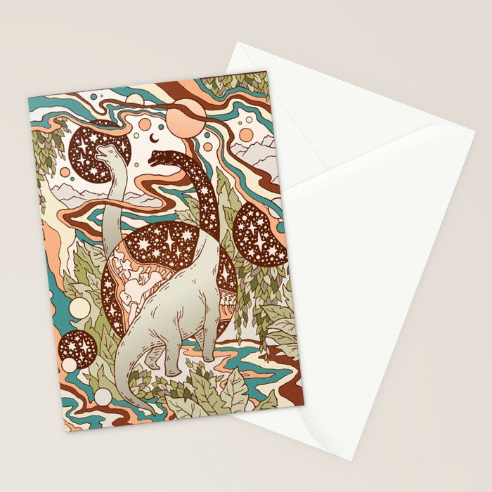 Jurassic Portal | Retro Rainbow Palette | Dinosaur Science Fiction Art Stationery Card Gallery Image 2