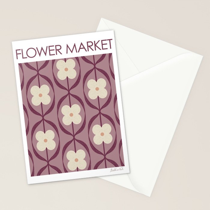 Violet Retro Flowers Vintage Daisy Floral Geometric Stationery Card Gallery Image 2