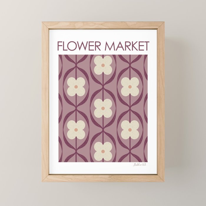 Violet Retro Flowers Vintage Daisy Floral Geometric Mini Art Print Gallery Image 1