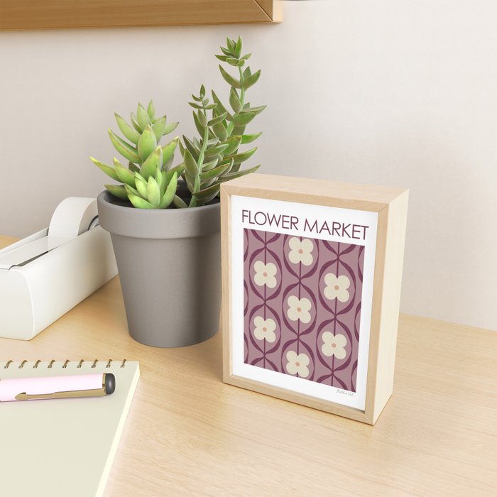 Violet Retro Flowers Vintage Daisy Floral Geometric Mini Art Print Gallery Image 2