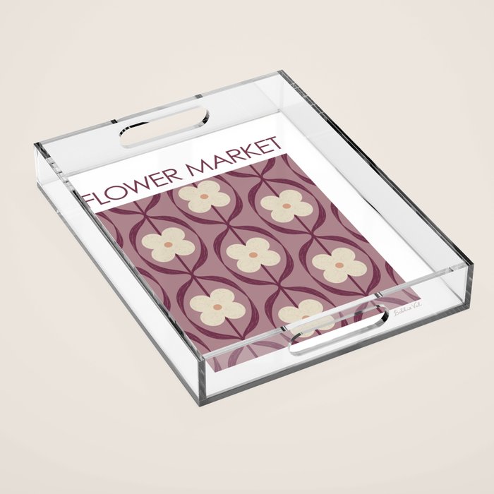 Violet Retro Flowers Vintage Daisy Floral Geometric Acrylic Tray Gallery Image 1