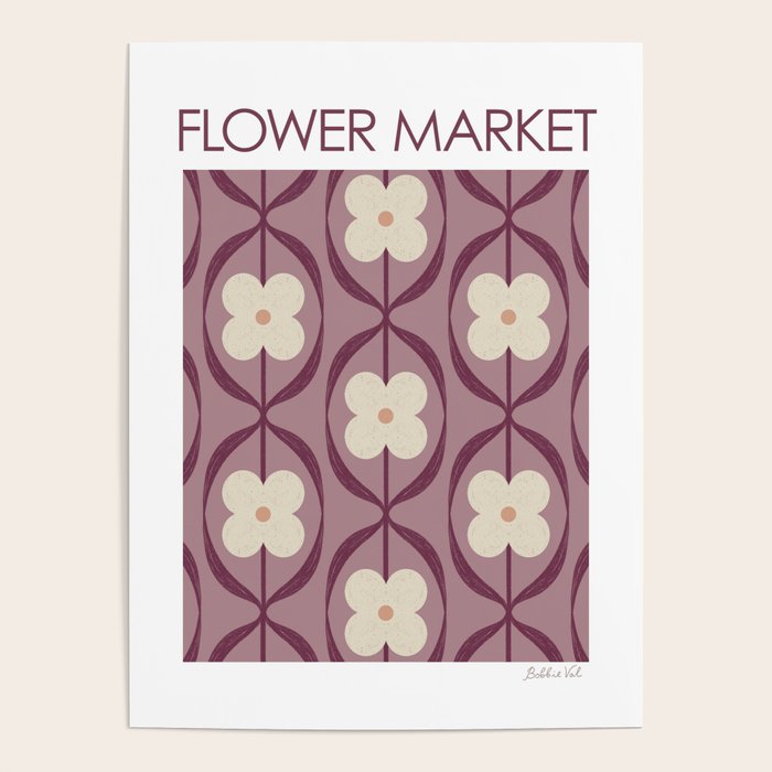 Violet Retro Flowers Vintage Daisy Floral Geometric Poster Gallery Image 4