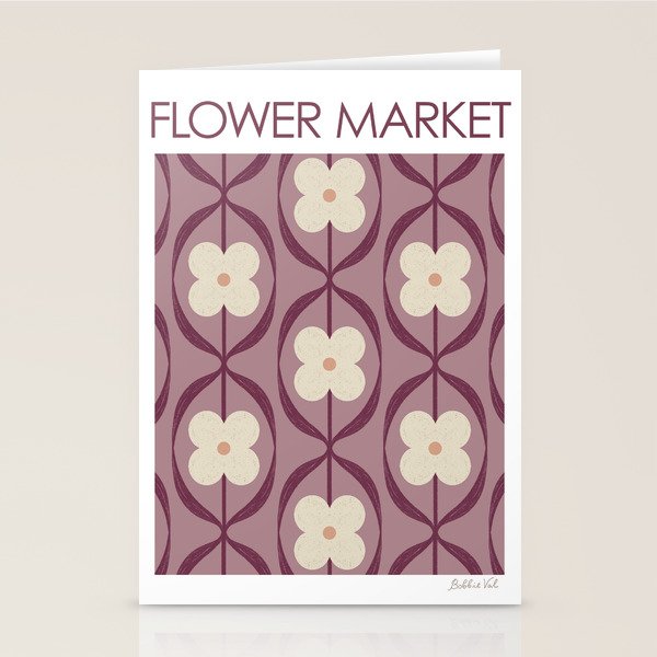 Violet Retro Flowers Vintage Daisy Floral Geometric Stationery Card Gallery Image 2