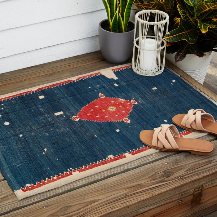 Balikesir  Antique Turkish Kilim Rug Print Outdoor Rug Gallery Image 2