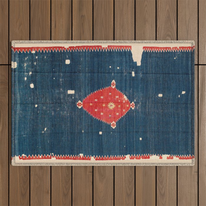 Balikesir  Antique Turkish Kilim Rug Print Outdoor Rug Gallery Image 1