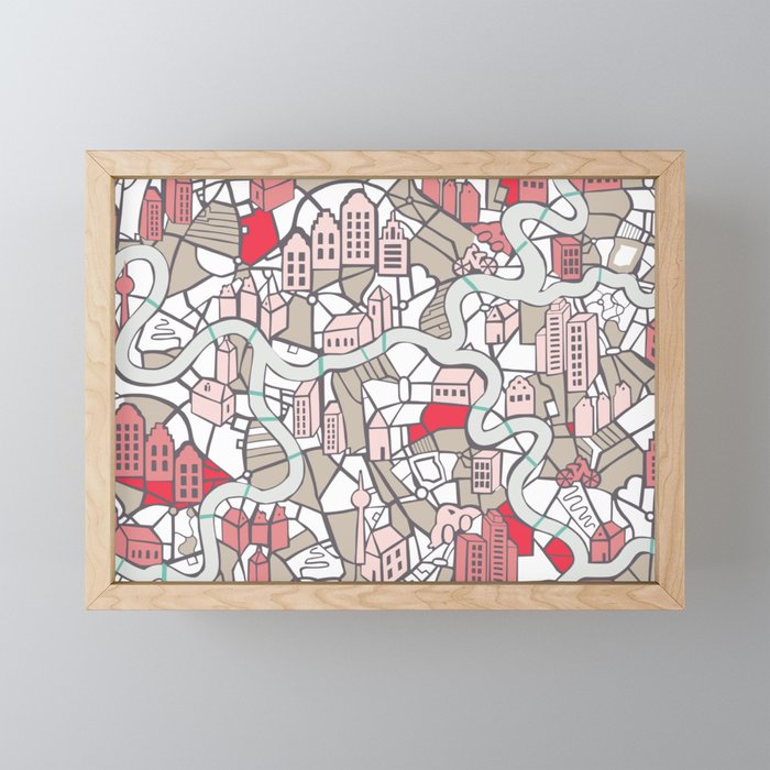 City life map mauve Mini Art Print Gallery Image 1