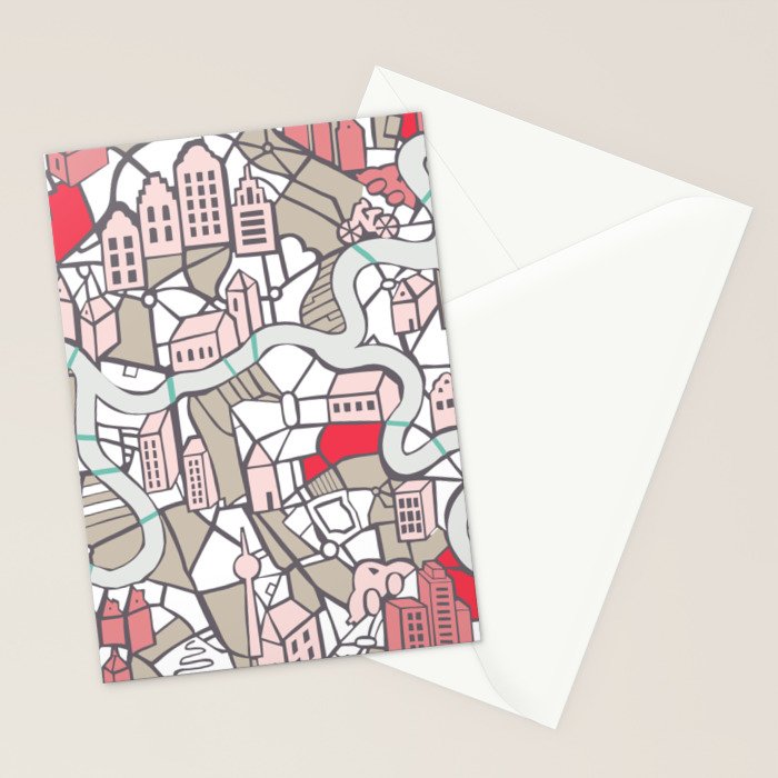 City life map mauve Stationery Card Gallery Image 2