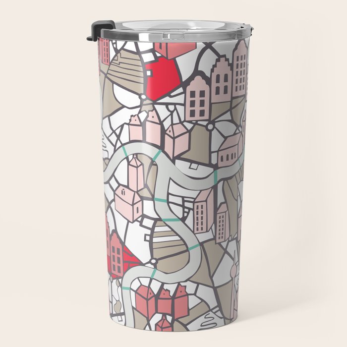 City life map mauve Travel Mug Gallery Image 3