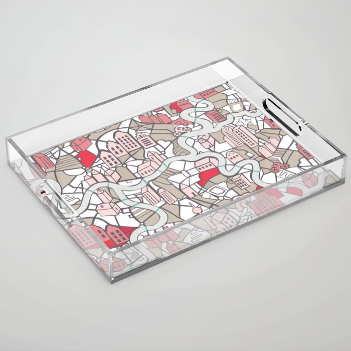 City life map mauve Acrylic Tray Gallery Image 1