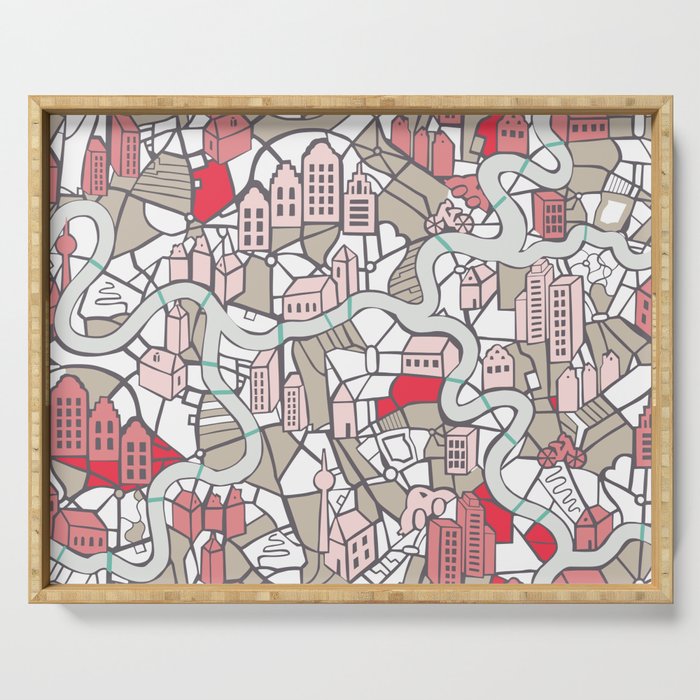 City life map mauve Serving Tray Gallery Image 1