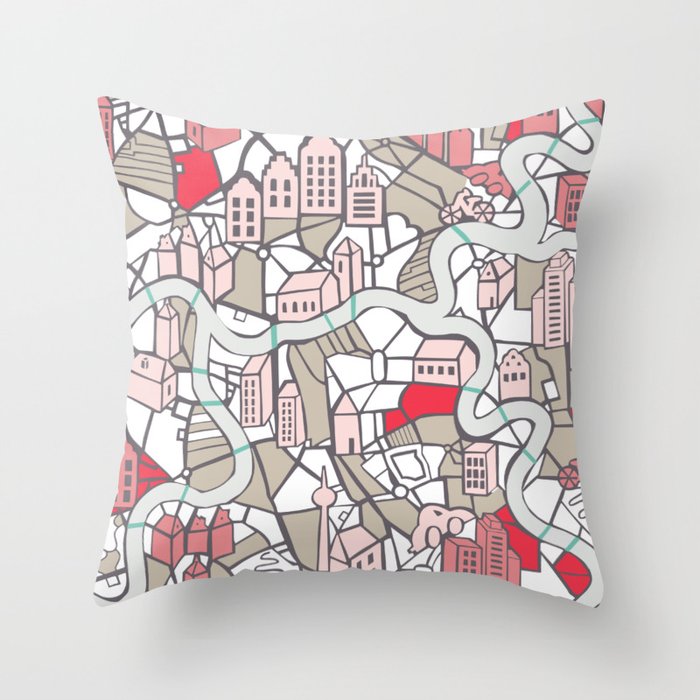 City life map mauve Throw Pillow Gallery Image 1