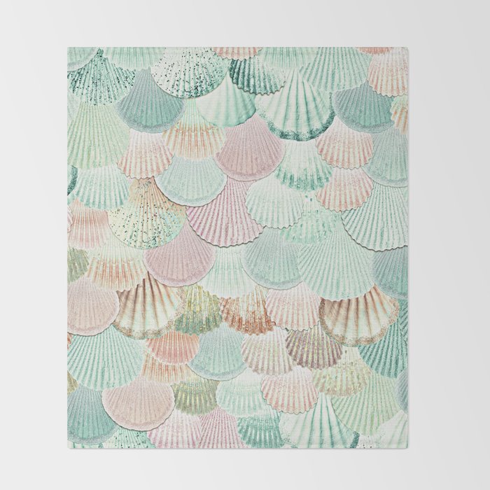 MERMAID SHELLS - MINT & ROSEGOLD Throw Blanket Gallery Image 2