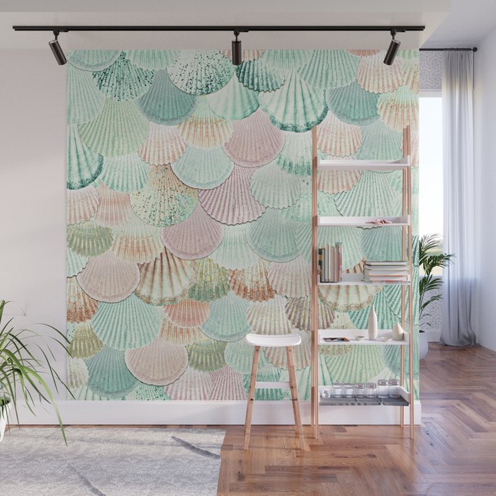 MERMAID SHELLS - MINT & ROSEGOLD Wall Mural Gallery Image 1