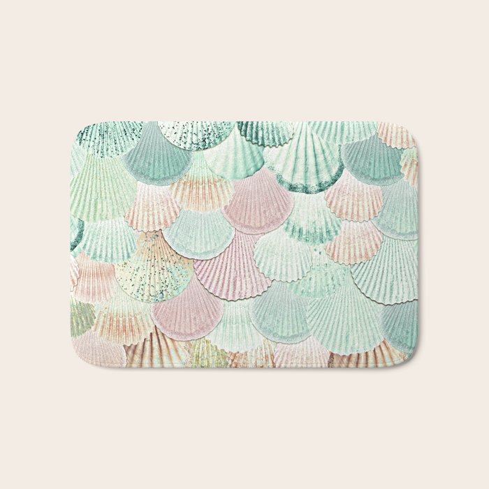 MERMAID SHELLS - MINT & ROSEGOLD Bath Mat Gallery Image 1