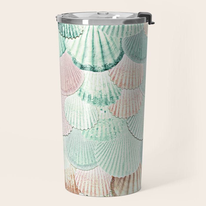 MERMAID SHELLS - MINT & ROSEGOLD Travel Mug Gallery Image 2
