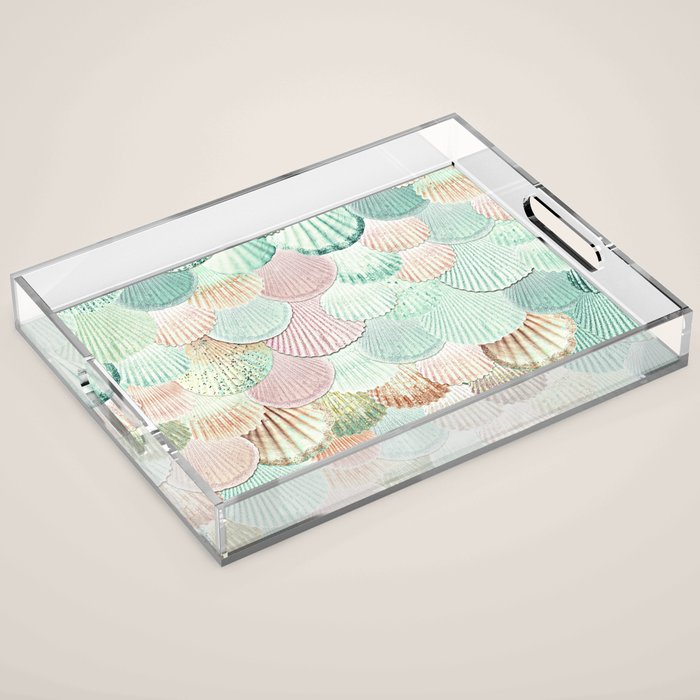 MERMAID SHELLS - MINT & ROSEGOLD Acrylic Tray Gallery Image 1