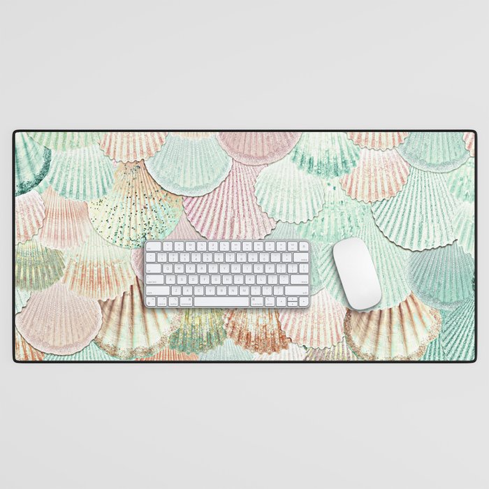 MERMAID SHELLS - MINT & ROSEGOLD Desk Mat Gallery Image 1
