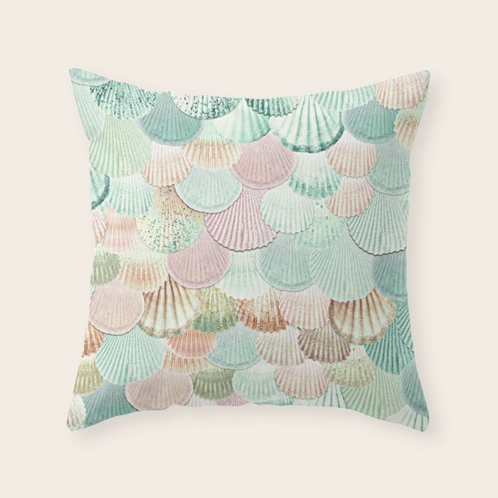 MERMAID SHELLS - MINT & ROSEGOLD Throw Pillow Gallery Image 6