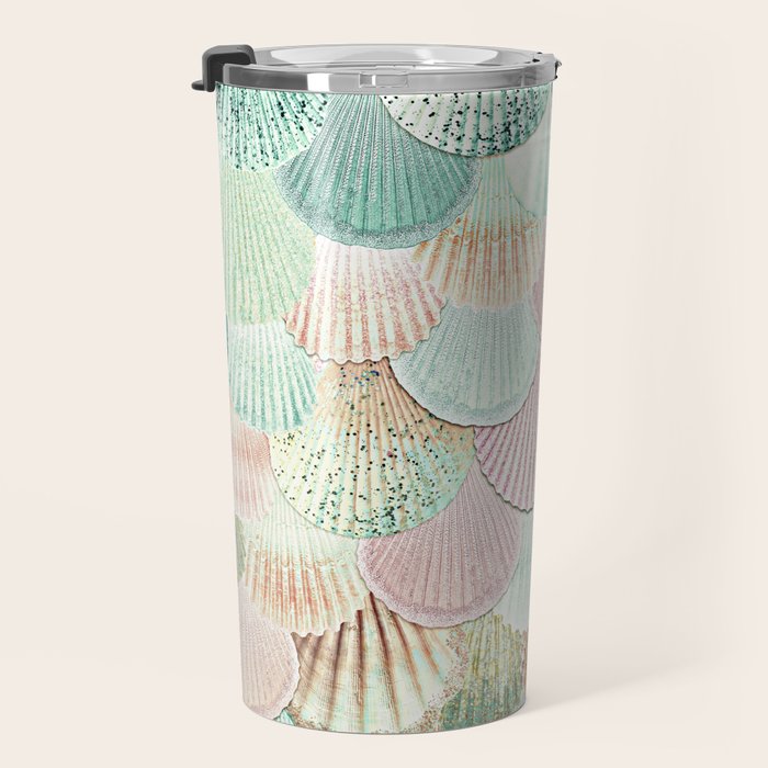 MERMAID SHELLS - MINT & ROSEGOLD Travel Mug Gallery Image 3