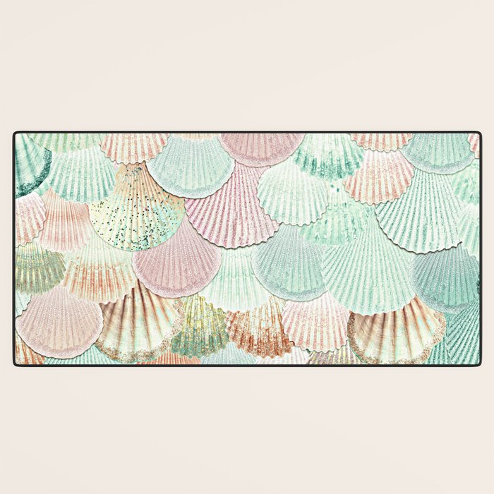 MERMAID SHELLS - MINT & ROSEGOLD Desk Mat Gallery Image 3