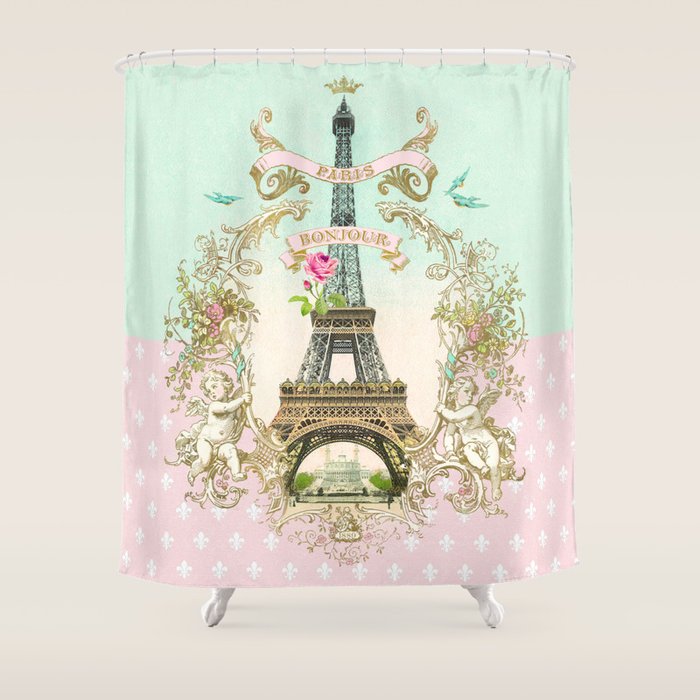 Bonjour Paris Shower Curtain Gallery Image 1