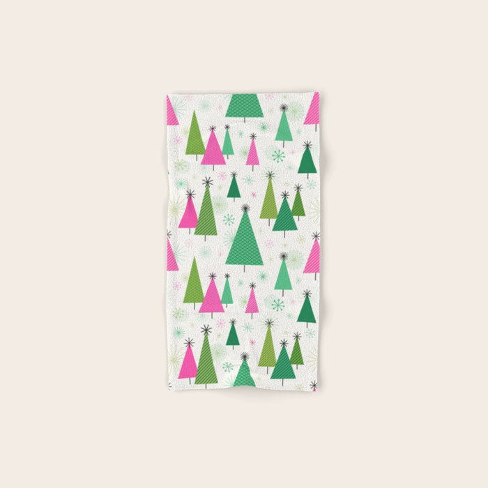 Mid-Century Modern Christmas Trees - Pink and Green Bath Towel Gallery Image 1