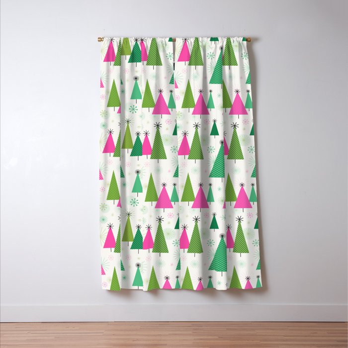 Mid-Century Modern Christmas Trees - Pink and Green Window Curtain Gallery Image 3
