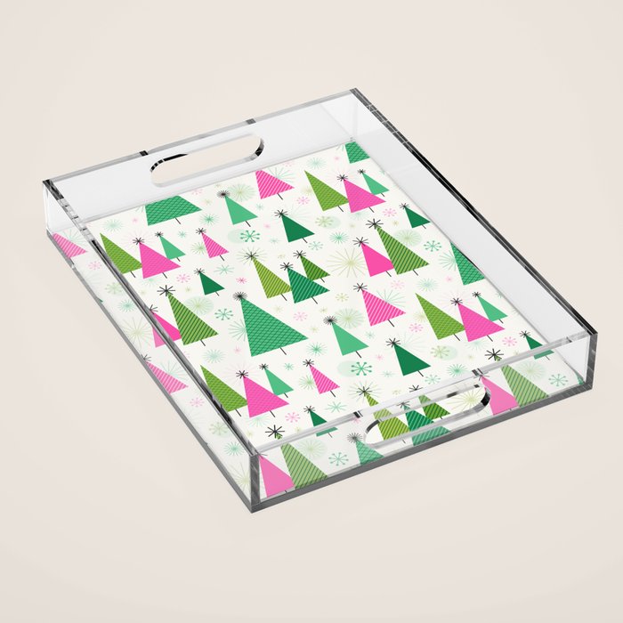 Mid-Century Modern Christmas Trees - Pink and Green Acrylic Tray Gallery Image 1