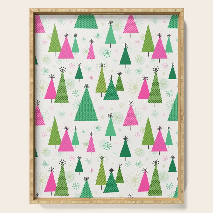 Mid-Century Modern Christmas Trees - Pink and Green Serving Tray Gallery Image 1