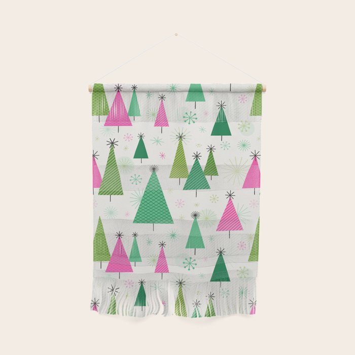 Mid-Century Modern Christmas Trees - Pink and Green Wall Hanging Gallery Image 1
