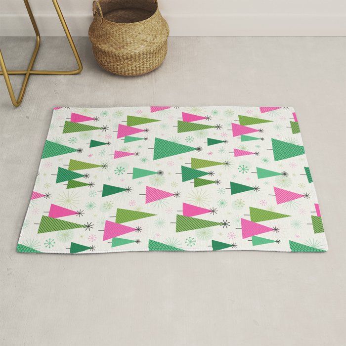 Mid-Century Modern Christmas Trees - Pink and Green Rug Gallery Image 1