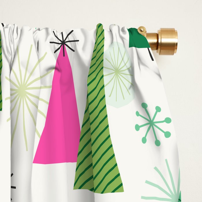 Mid-Century Modern Christmas Trees - Pink and Green Window Curtain Gallery Image 2
