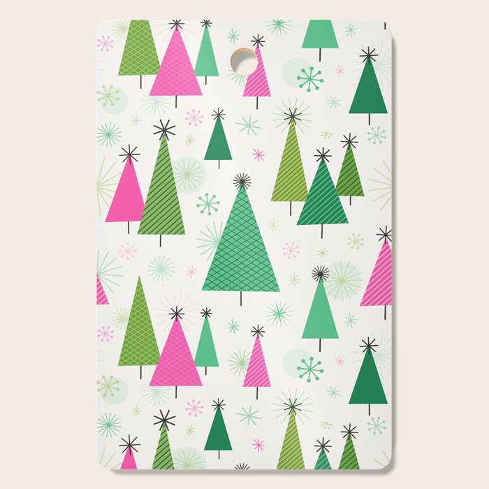 Mid-Century Modern Christmas Trees - Pink and Green Cutting Board Gallery Image 1