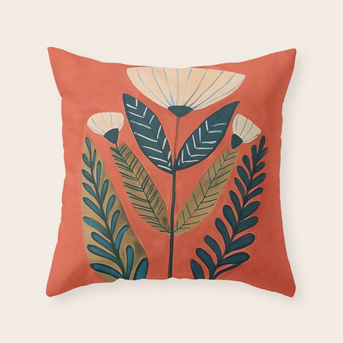 Folk Botanical Bloom Throw Pillow Gallery Image 1
